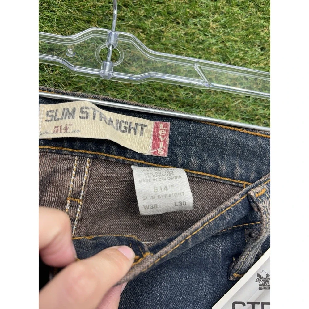 Levis 514 Jeans Mens 36x30 Blue Stretch Denim Regular Fit Dark Wash Straight Leg